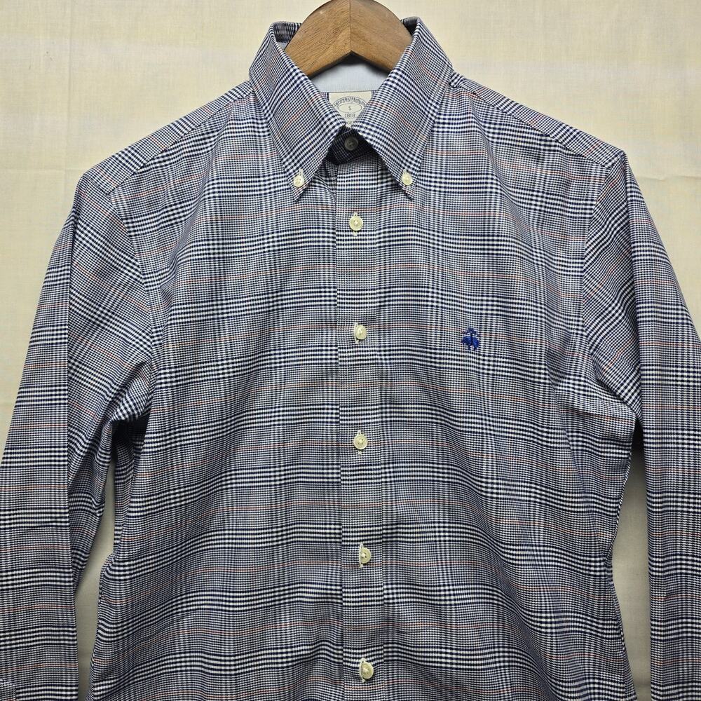 Brooks Brothers Shirt Mens Small Blue Plaid Regent Slim Fit Non Iron Button Down